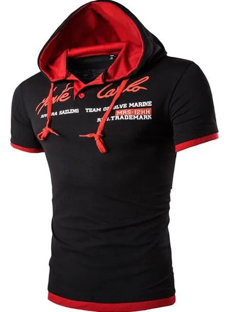 2017 Men Leisure Brand men t-shirt Summer Fashion Men Hooded Collar Sling Design T Shirt Men Short Sleeve Slim Male Tops 3XL YJ