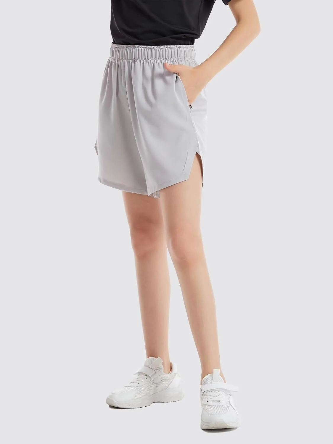 4 Pack Girls Athletic Shorts,Girls Basketball Shorts,Kids Workout Soccer Short for Girl with Drawstring & Pockets
