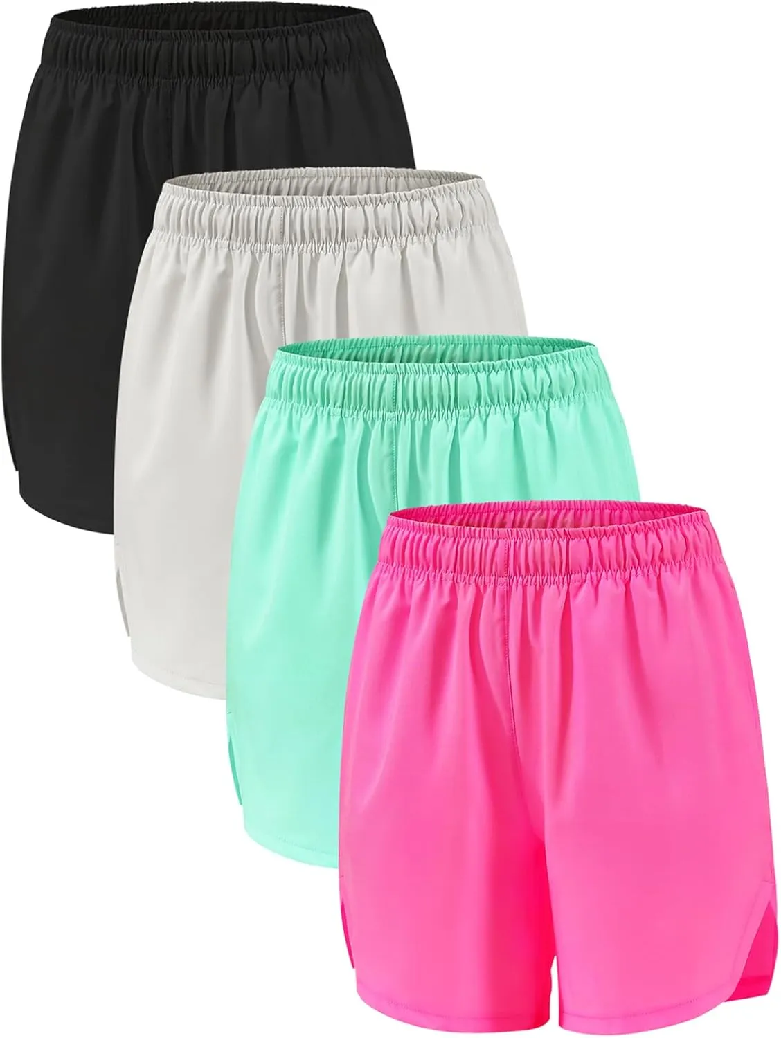 4 Pack Girls Athletic Shorts,Girls Basketball Shorts,Kids Workout Soccer Short for Girl with Drawstring & Pockets