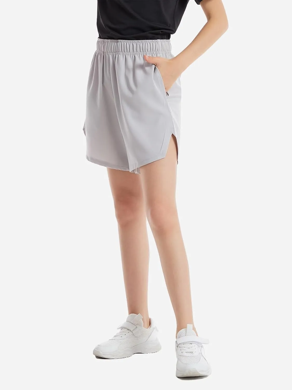 4 Pack Girls Athletic Shorts,Girls Basketball Shorts,Kids Workout Soccer Short for Girl with Drawstring & Pockets