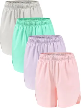 4 Pack Girls Athletic Shorts,Girls Basketball Shorts,Kids Workout Soccer Short for Girl with Drawstring & Pockets