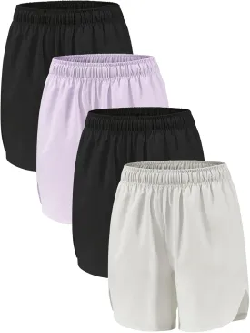 4 Pack Girls Athletic Shorts,Girls Basketball Shorts,Kids Workout Soccer Short for Girl with Drawstring & Pockets