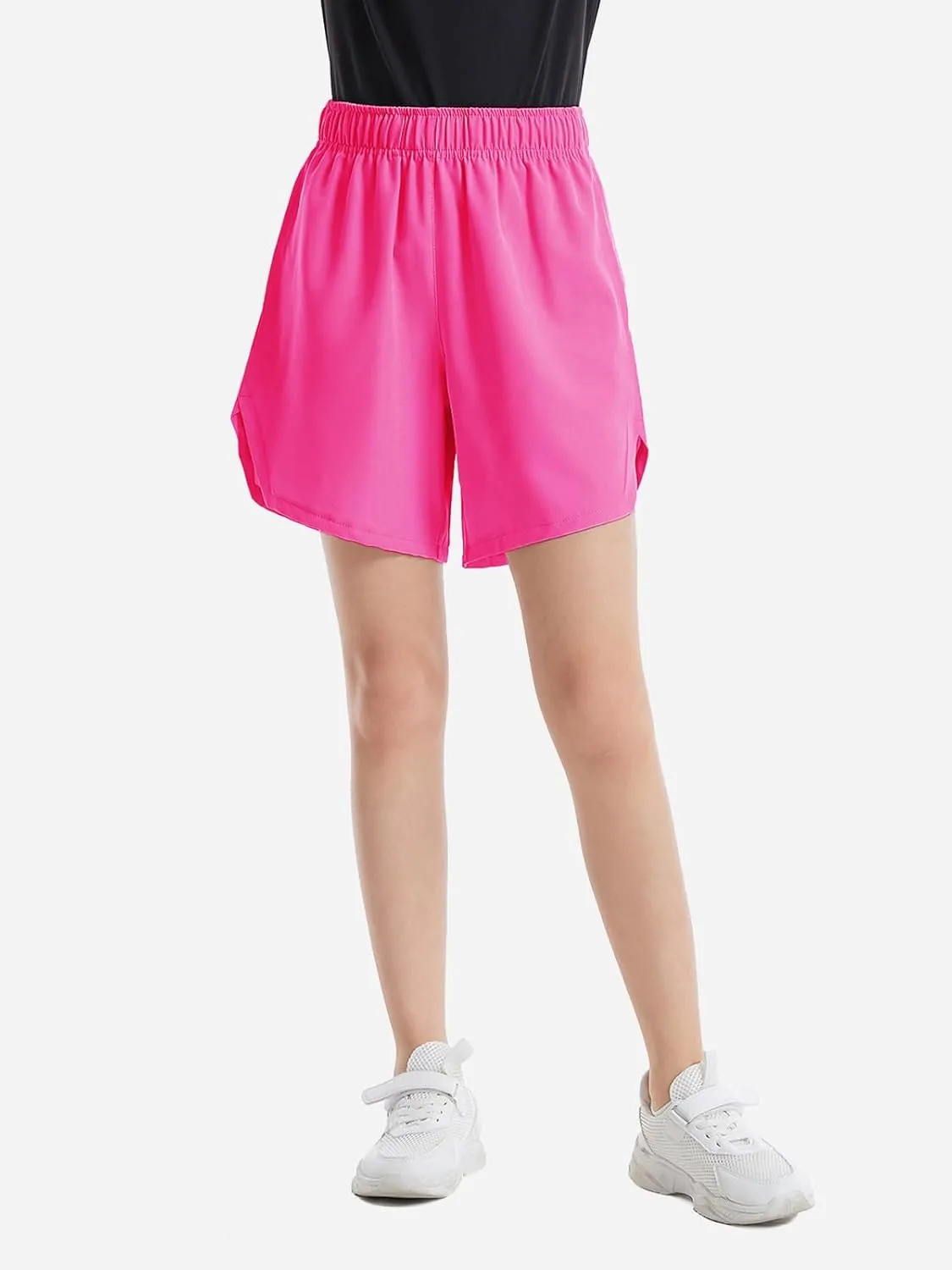 4 Pack Girls Athletic Shorts,Girls Basketball Shorts,Kids Workout Soccer Short for Girl with Drawstring & Pockets