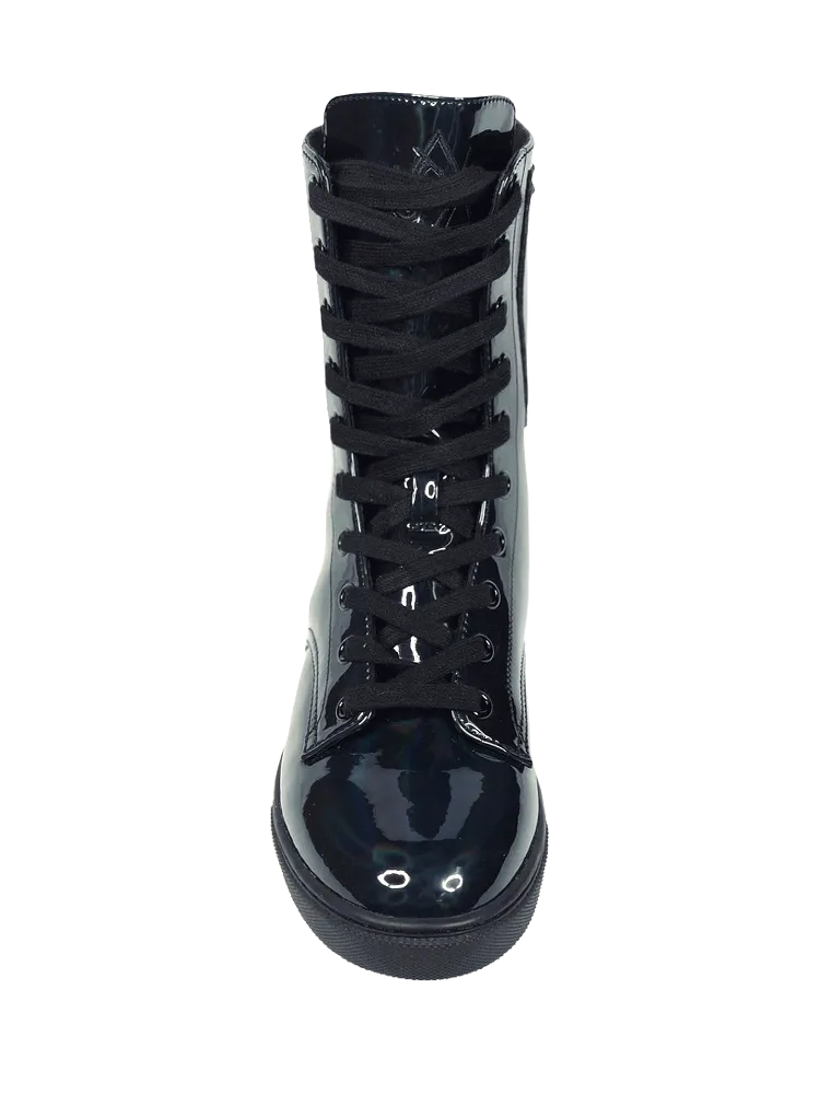 CC Black Vegan Rubber Hologram Ankle-High Hi-Top Shoe