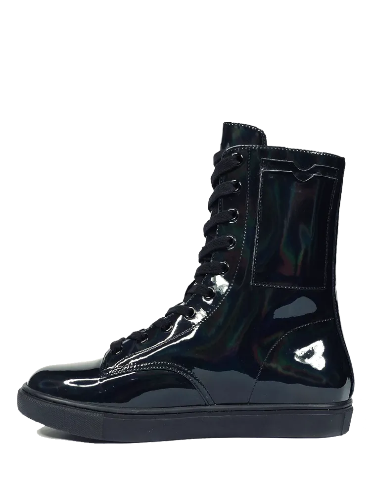 CC Black Vegan Rubber Hologram Ankle-High Hi-Top Shoe