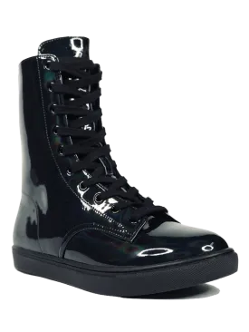 CC Black Vegan Rubber Hologram Ankle-High Hi-Top Shoe