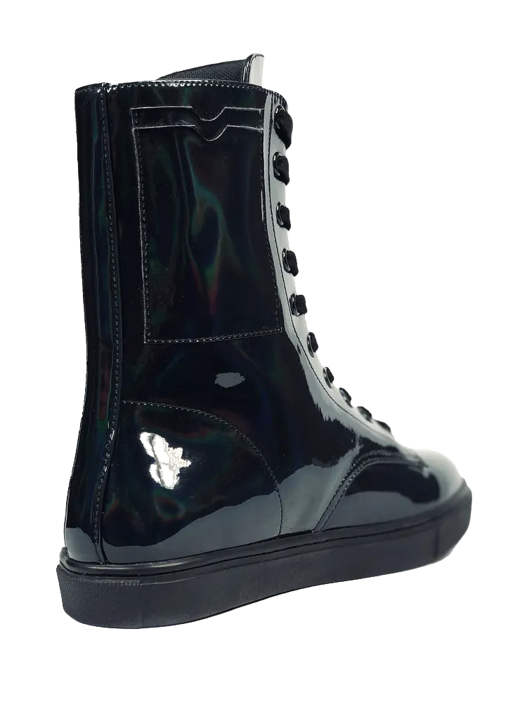 CC Black Vegan Rubber Hologram Ankle-High Hi-Top Shoe