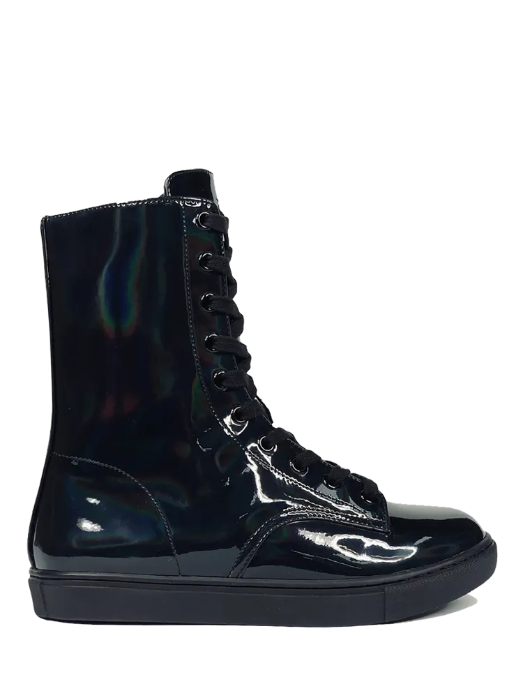 CC Black Vegan Rubber Hologram Ankle-High Hi-Top Shoe