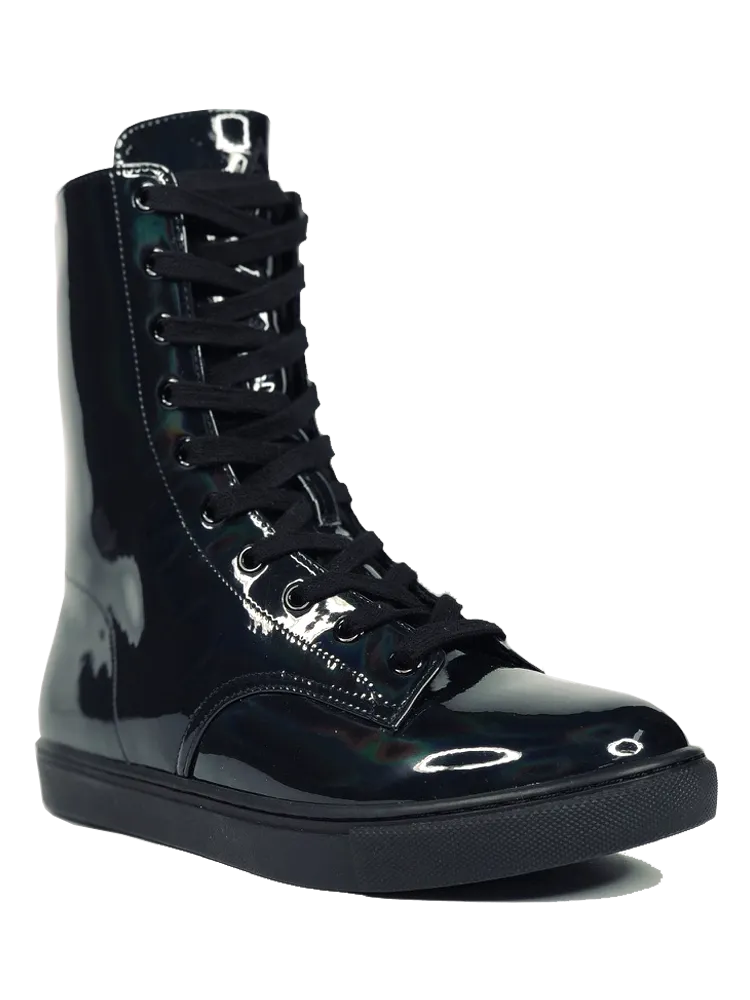 CC Black Vegan Rubber Hologram Ankle-High Hi-Top Shoe