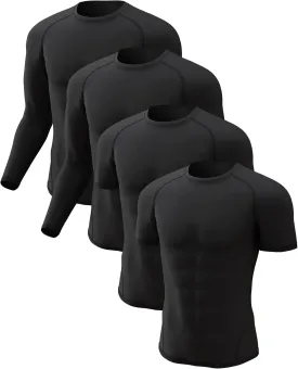CL convallaria 4 Pack Compression Shirt Men Long Short Sleeve Cooling Dry Rash Guard Athletic T Shirt for Sports