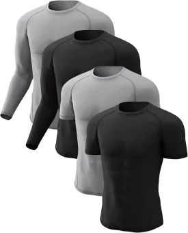 CL convallaria 4 Pack Compression Shirt Men Long Short Sleeve Cooling Dry Rash Guard Athletic T Shirt for Sports