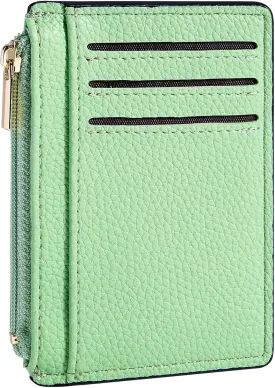 Credit Card Holder for Women Slim Minimalist Front Pocket RFID Blocking Wallet Small Compact Card Case with ID Window, Green
