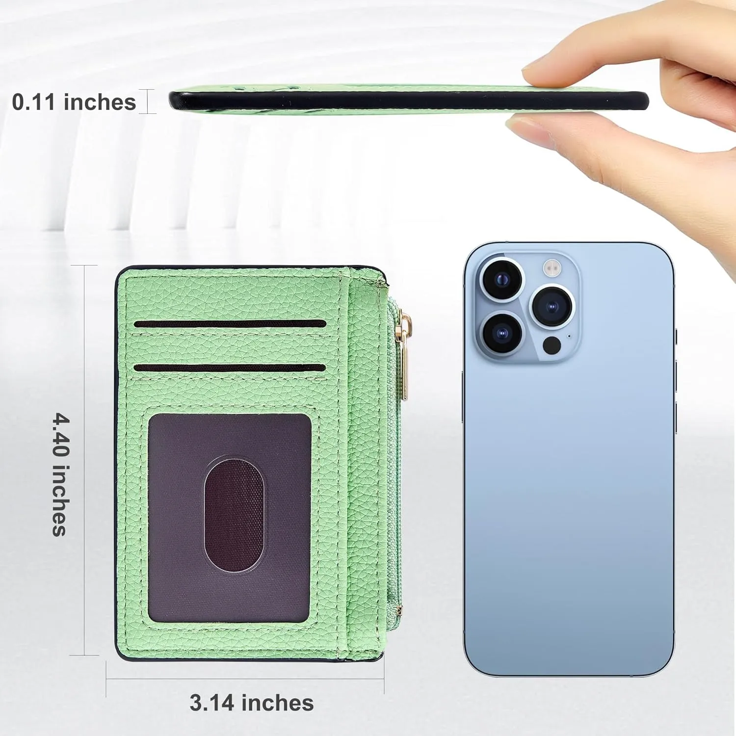 Credit Card Holder for Women Slim Minimalist Front Pocket RFID Blocking Wallet Small Compact Card Case with ID Window, Green