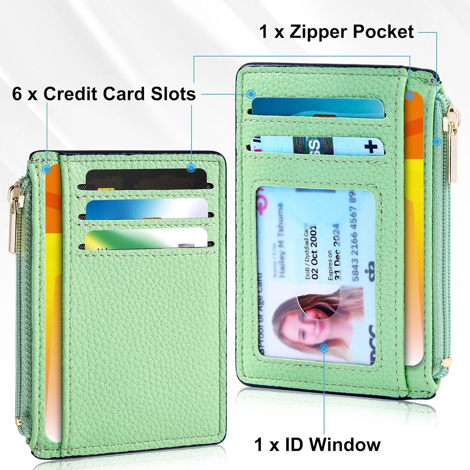 Credit Card Holder for Women Slim Minimalist Front Pocket RFID Blocking Wallet Small Compact Card Case with ID Window, Green