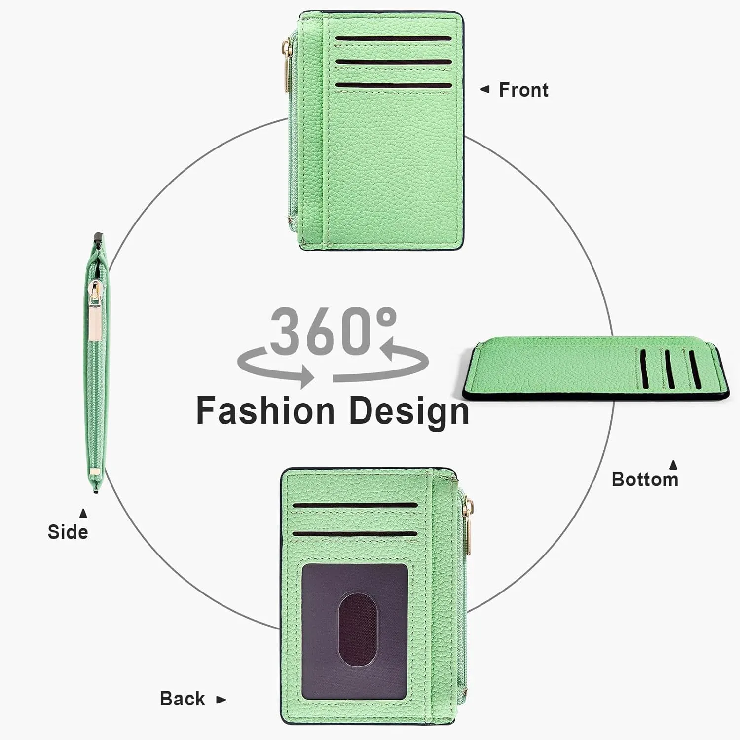 Credit Card Holder for Women Slim Minimalist Front Pocket RFID Blocking Wallet Small Compact Card Case with ID Window, Green