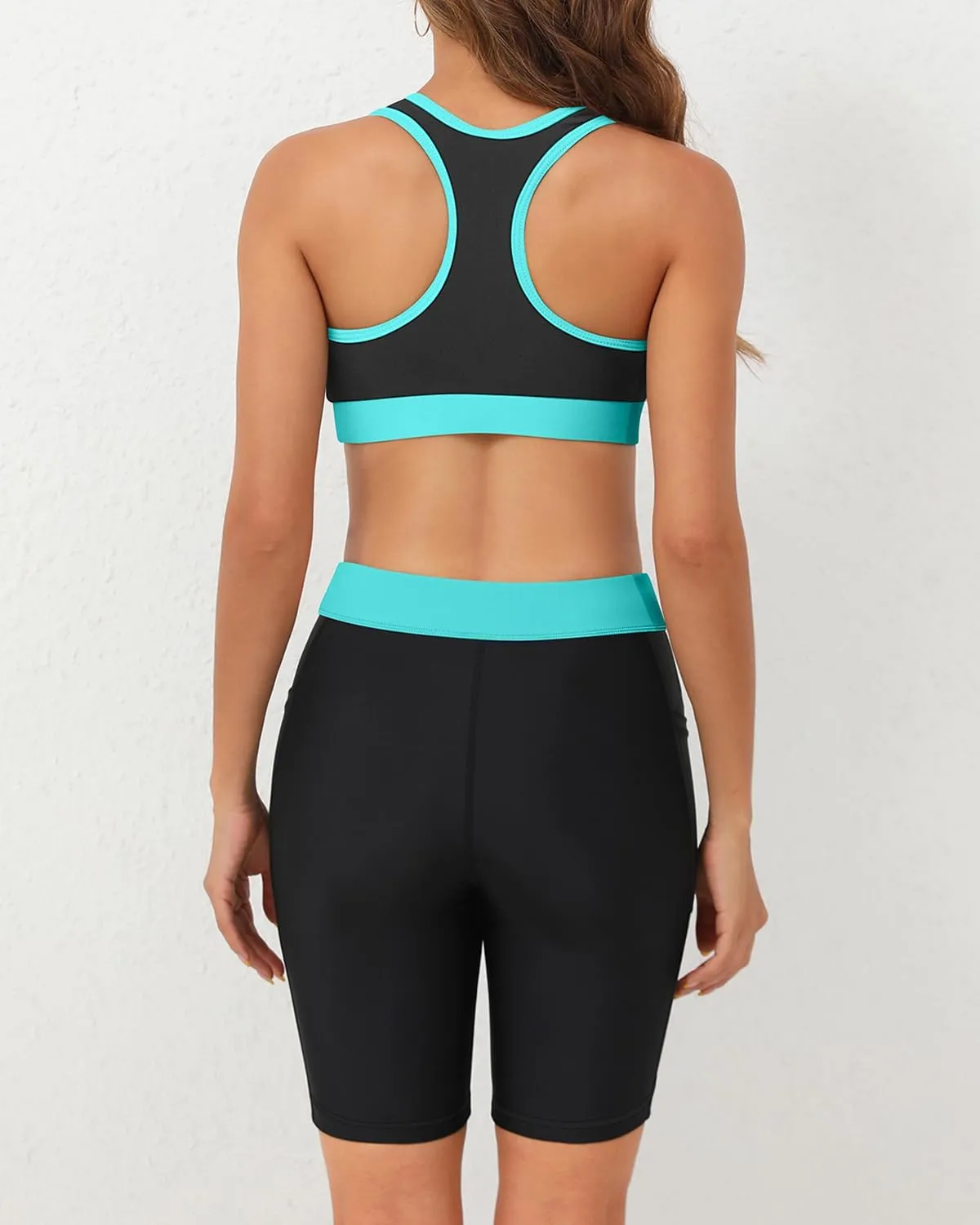 Daci Women Three Piece Rash Guard - 3PC Long Sleeve Zip up Swim Shirt Sports Bra with Boyleg Shorts