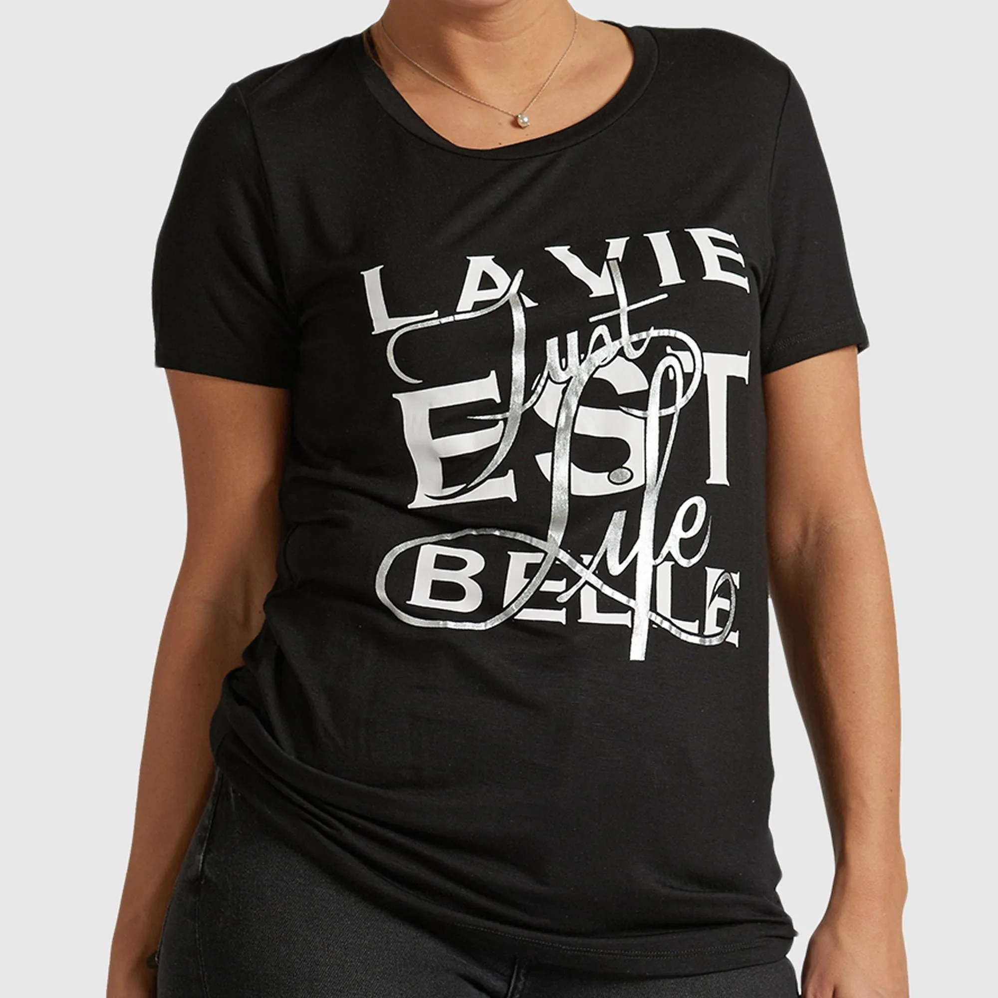 LA VIE EST BELLE - Graphic Letter T-Shirt - Black