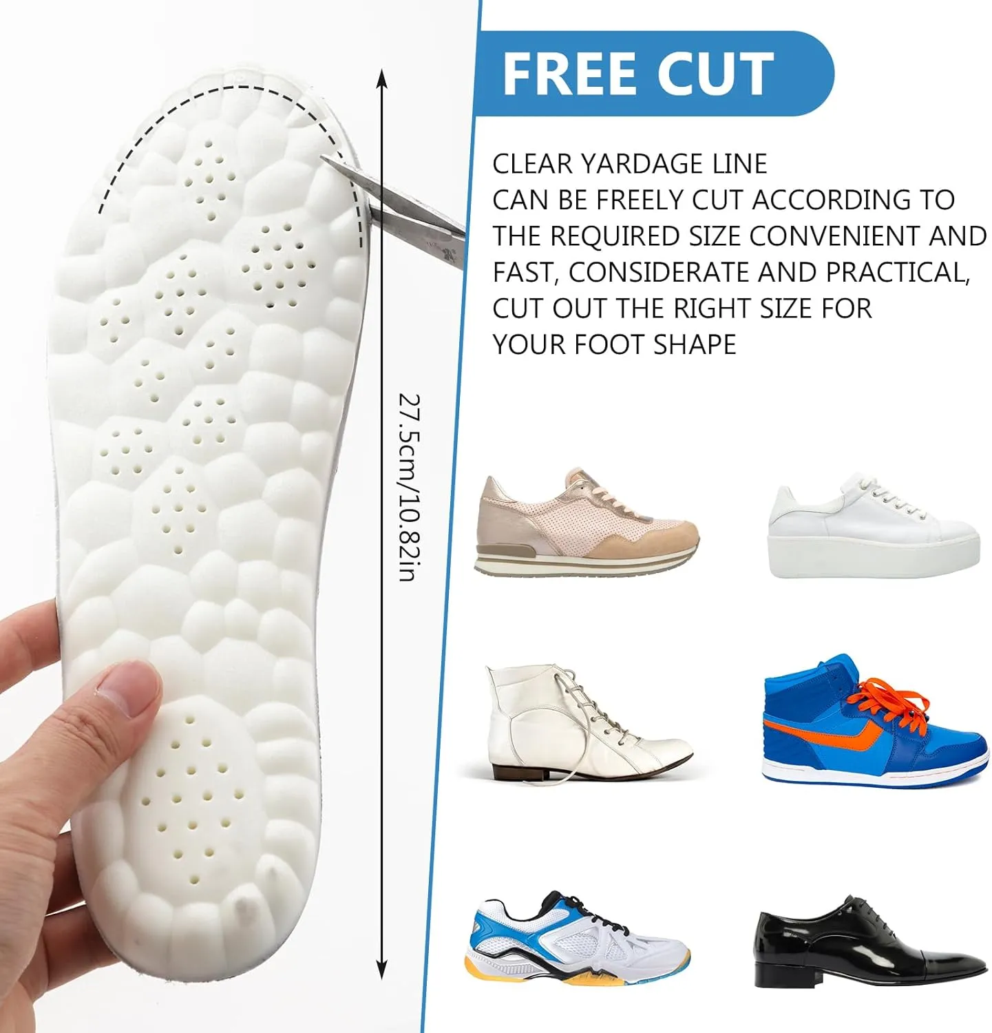 Memory Foam Insoles for Men and Women, Thick Comfort Insoles with Arch Replacement Massage Insole for Trainers, Sneakers, Soprts Shoes, Work Boots, Black(M: US 8.5/9 W: US 10/10.5)