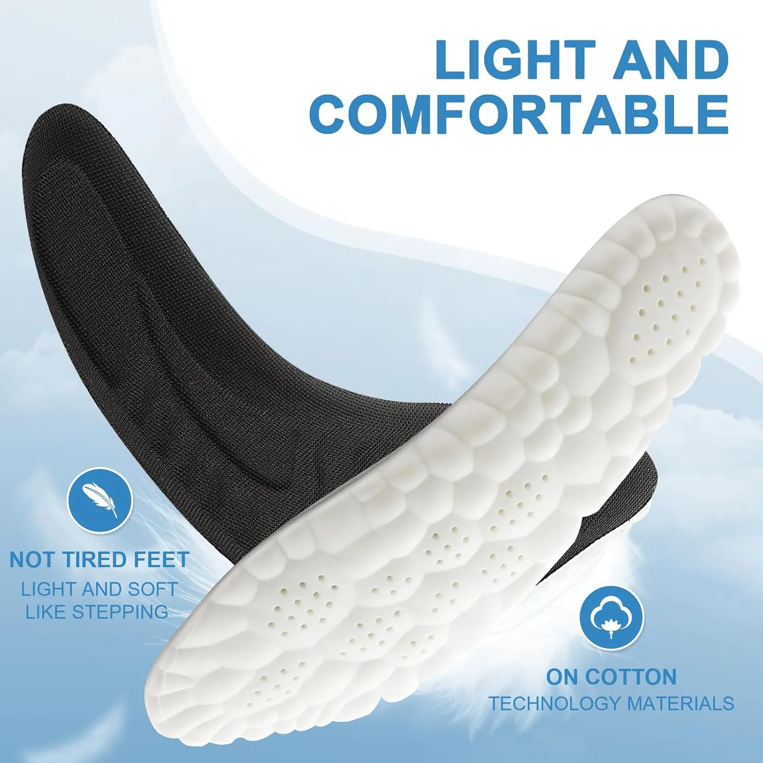 Memory Foam Insoles for Men and Women, Thick Comfort Insoles with Arch Replacement Massage Insole for Trainers, Sneakers, Soprts Shoes, Work Boots, Black(M: US 8.5/9 W: US 10/10.5)