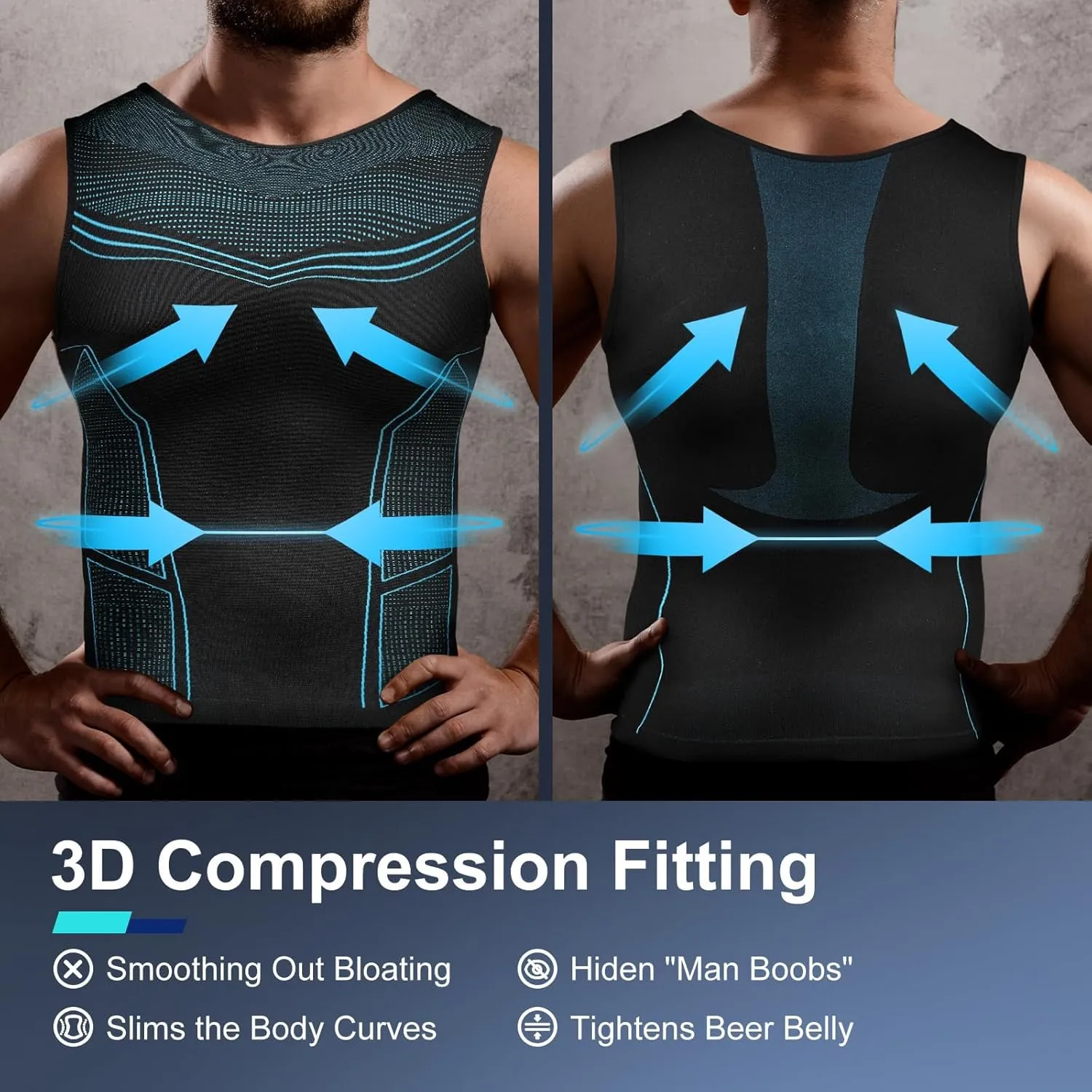 Odoland 3 Pack Men Compression Shirt, Tummy Control Slimming Undershirt Tank Top Men Body Shaper