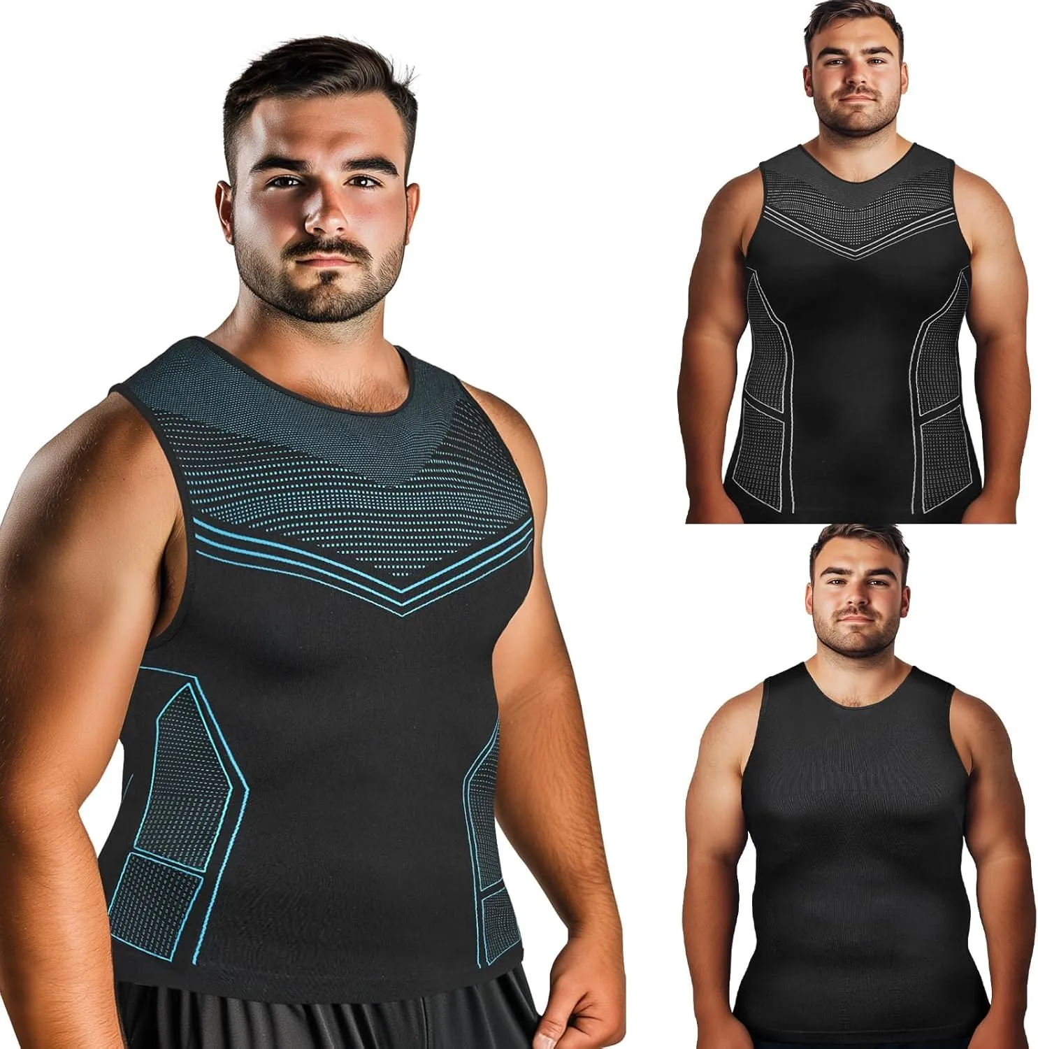 Odoland 3 Pack Men Compression Shirt, Tummy Control Slimming Undershirt Tank Top Men Body Shaper