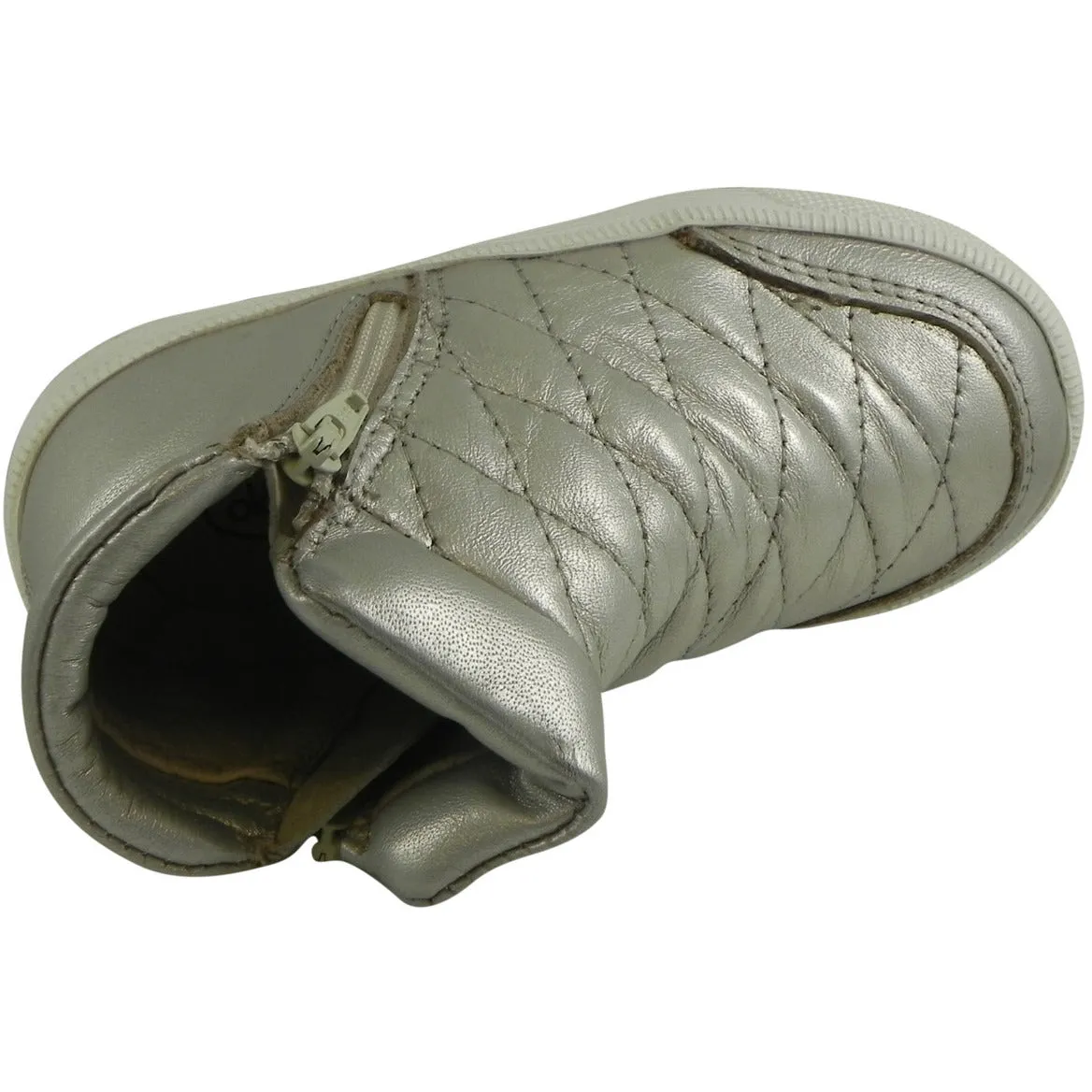 Old Soles Girl's 1040 Zip Daley Silver Chalk Quilted Leather Zipper High Top Sneaker Shoe