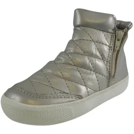 Old Soles Girl's 1040 Zip Daley Silver Chalk Quilted Leather Zipper High Top Sneaker Shoe