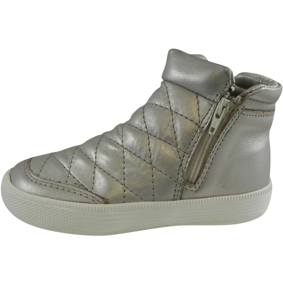 Old Soles Girl's 1040 Zip Daley Silver Chalk Quilted Leather Zipper High Top Sneaker Shoe