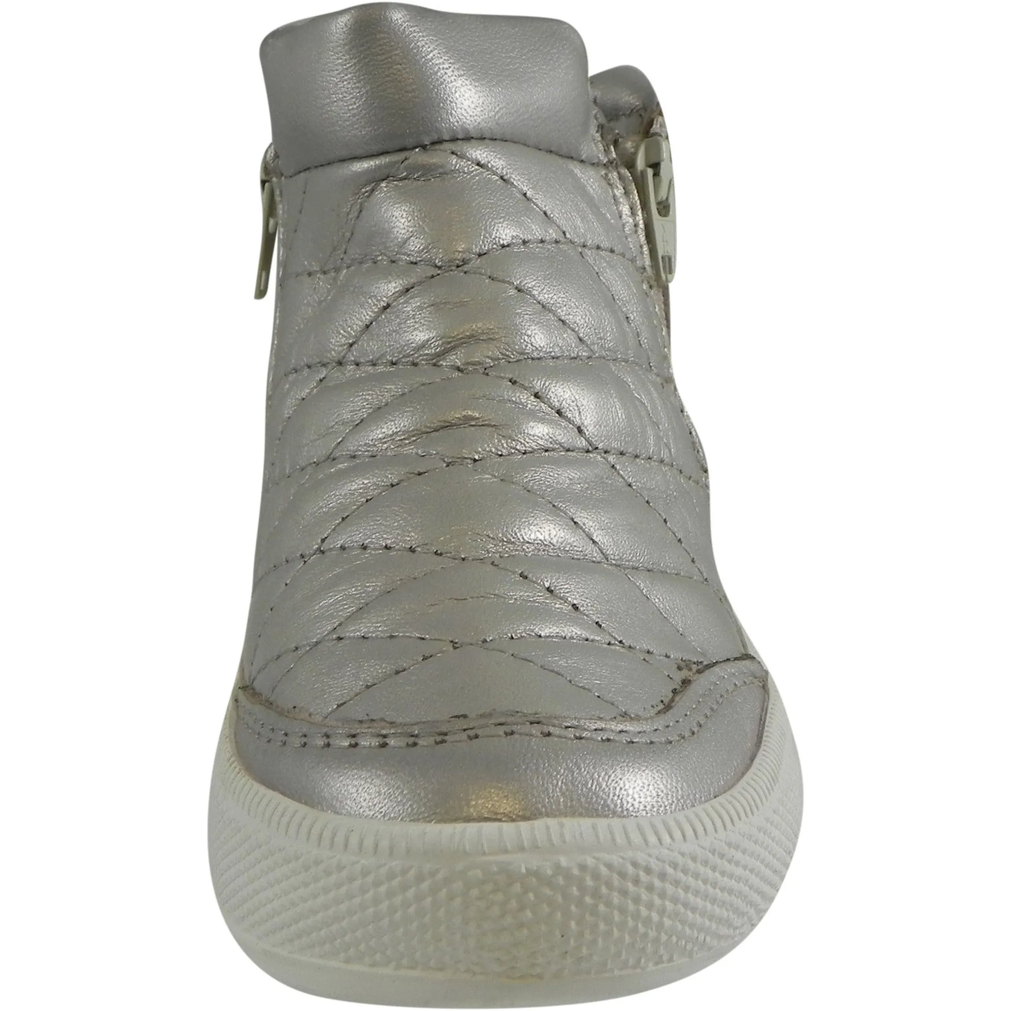 Old Soles Girl's 1040 Zip Daley Silver Chalk Quilted Leather Zipper High Top Sneaker Shoe