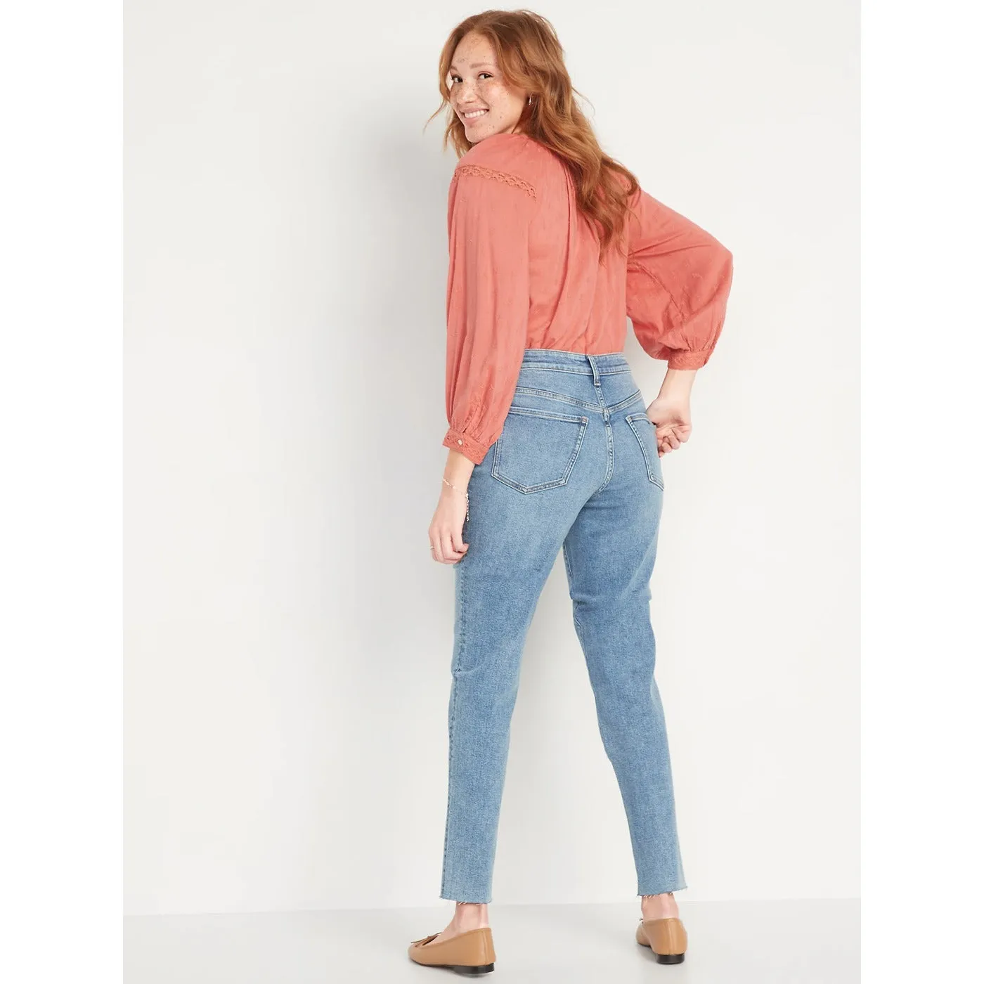 ON High Waist Straight Raw Hem Jeans