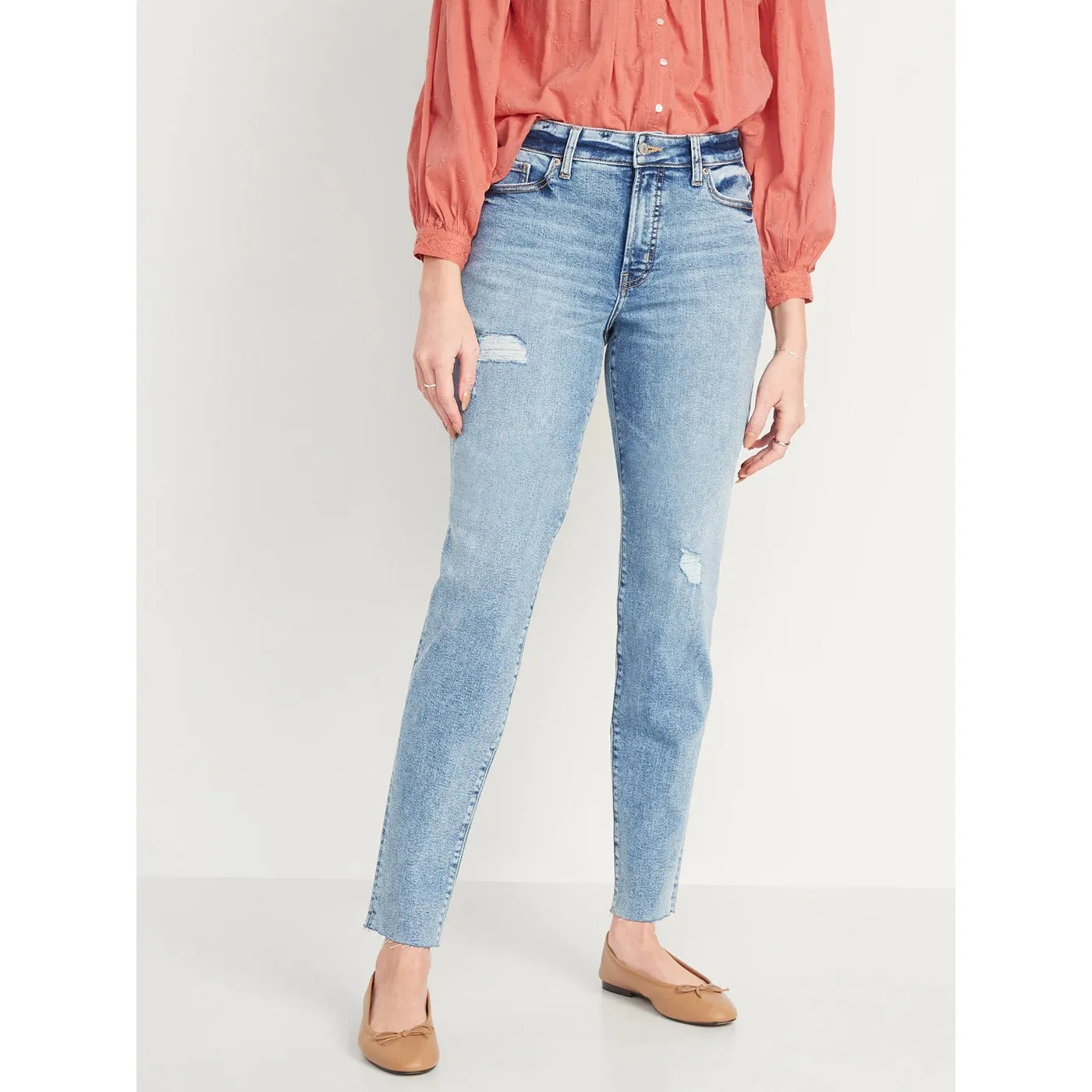 ON High Waist Straight Raw Hem Jeans
