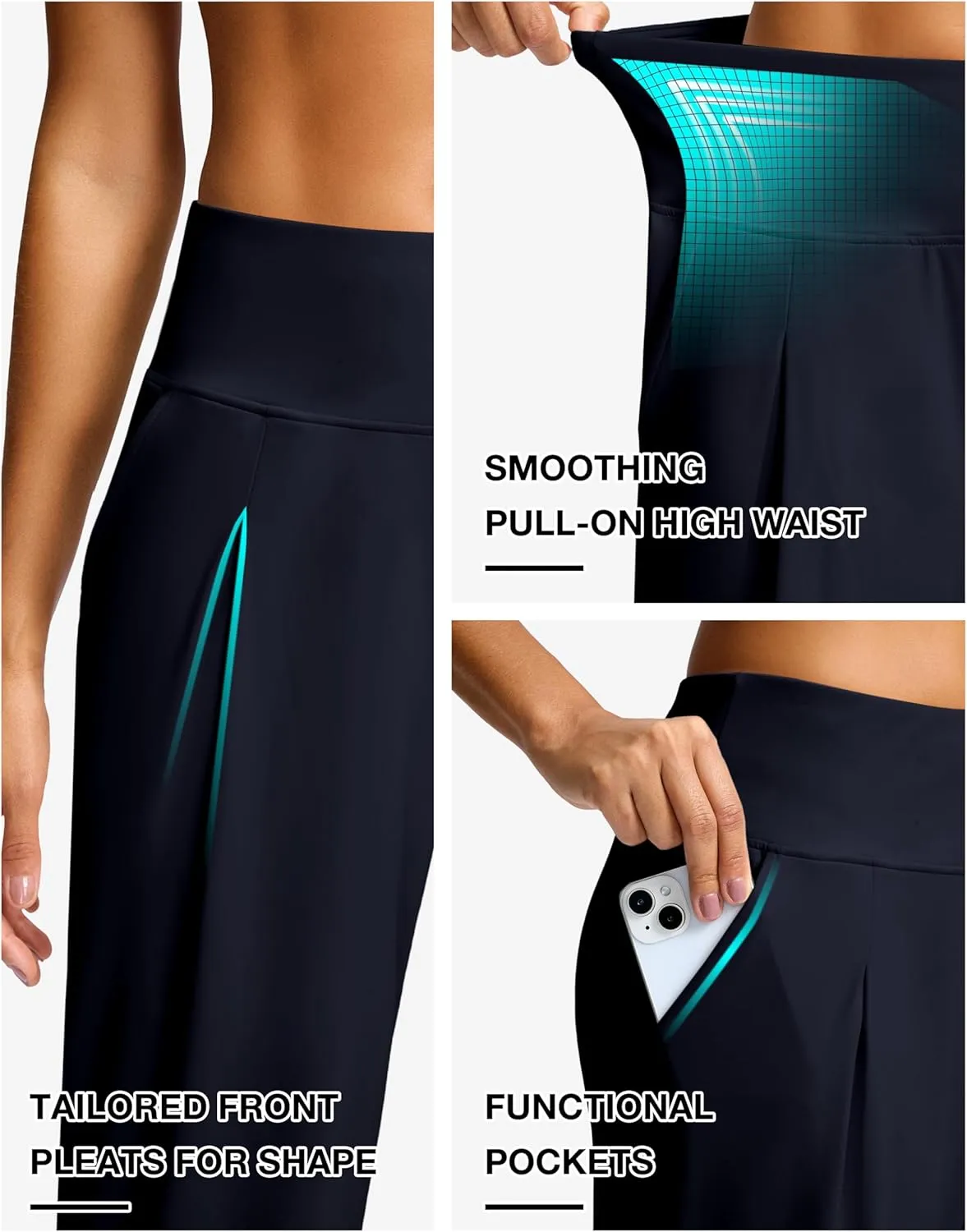 SANTINY Capri Pants for Women Wide Leg Yoga Casual Cropped Pants with Pockets Loose Tummy Control High Waist Capris