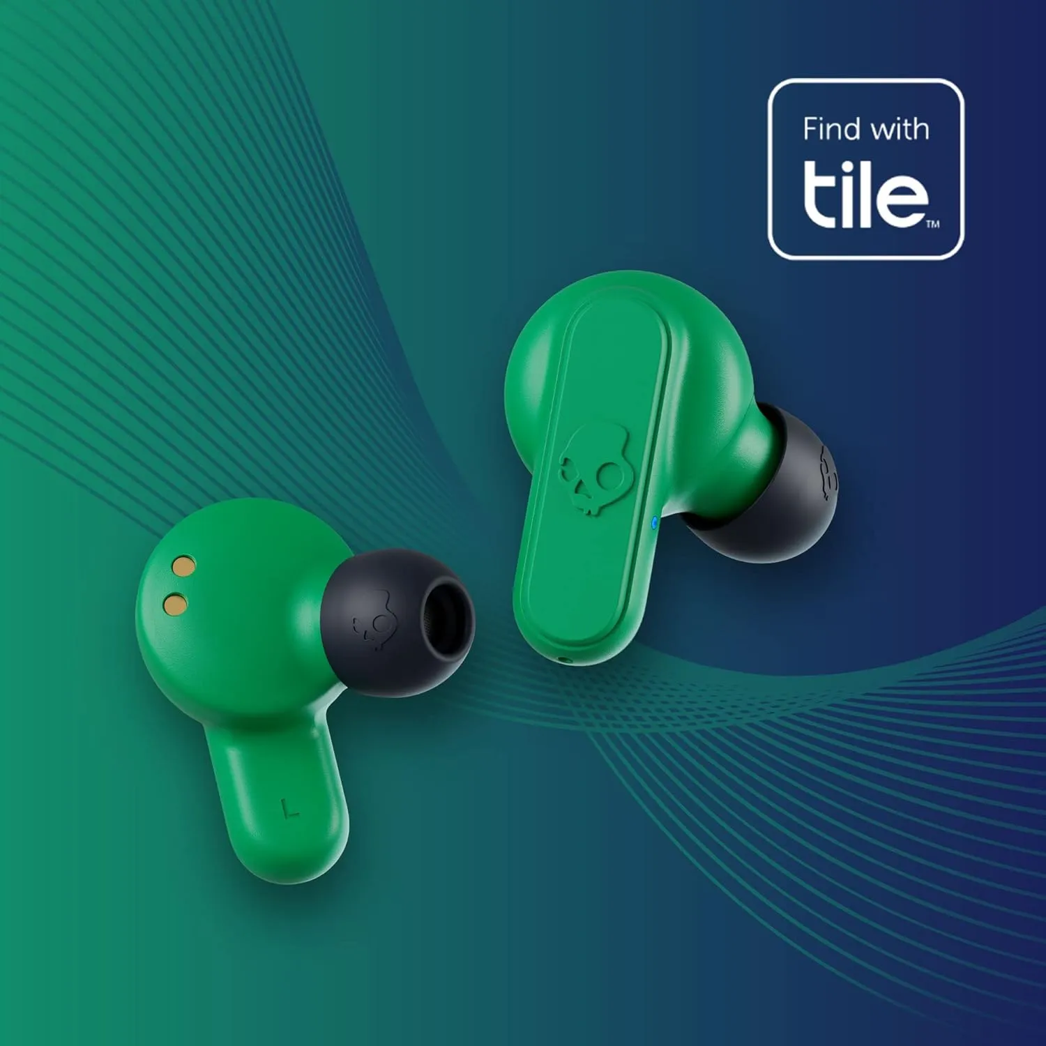 Skullcandy Dime 2 Wireless Earbuds, Bluetooth Headphones, Noise Isolating Fit, Up to 12 Hours Battery, Microphone for iPhone Android, Easy Carry with Integrated Lanyard - Dark Blue/Green