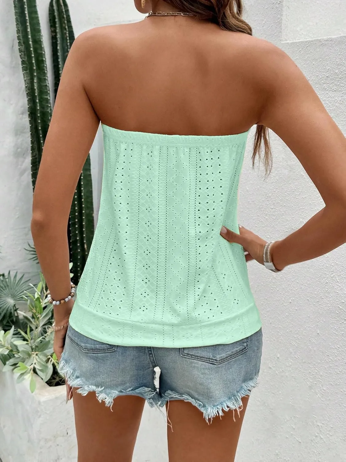 SOLY HUX Women's Strapless Bandeau Tank Top Casual Summer Sleeveless Eyelet Tube Tops