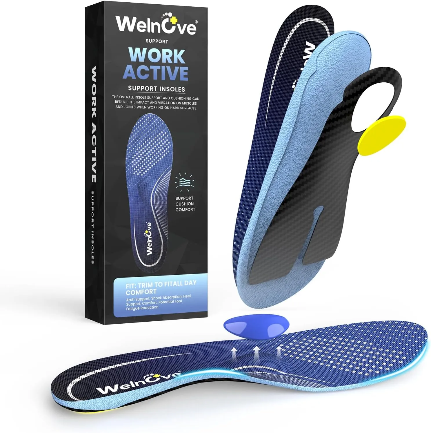 Welnove Arch Support Inserts for Men & Women | Orthotic Insoles for Plantar Fasciitis Relief, Morton's Neuroma and Foot Pain | Work Boot Insoles for All-Day Comfort - M-W: 7-8