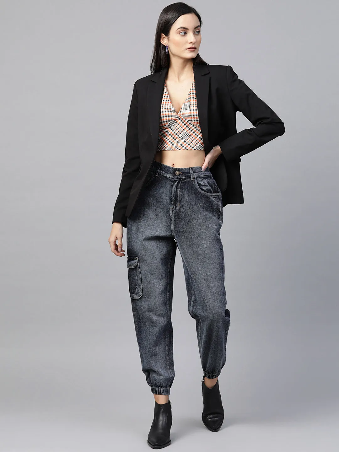 Women Navy Washed Street Wear Jogger Jeans